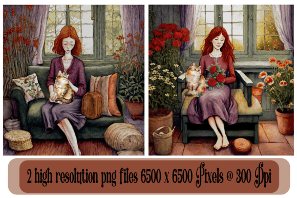 Download Watercolor Prints Woman with Cat - Watercolor prints Collection